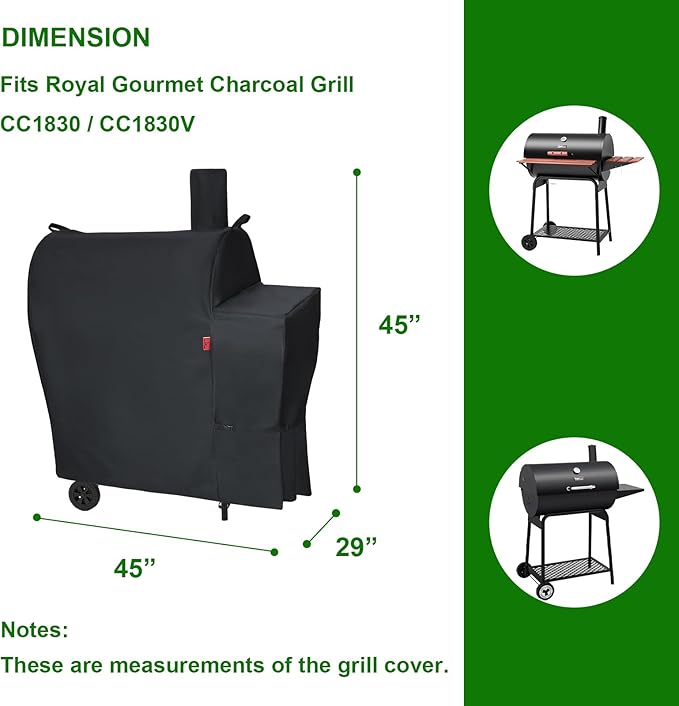 Outdoor Grill Cover Fits Royal Gourmet CC1830/CC1830V 30" Charcoal Grill, Waterproof 600D Heavy Duty Barrel Grill Cover, Fade Resistant & Rip-Proof BBQ Grill Covers for Weather Protection.