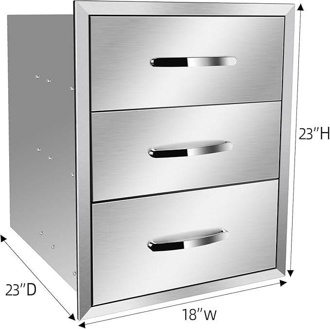 Pull Out Trash Drawer, Lower Sliding Rails Stainless Steel Roll Out Trash Bin Pull Out Tray With Handle For Outdoor Kitchen BBQ Island Grill Station,Three Drawers