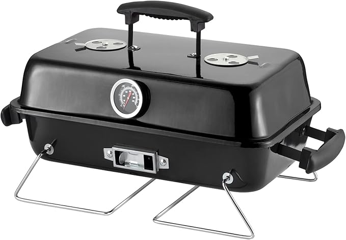 Portable Charcoal Grill, Tabletop Outdoor Barbecue Smoker, Small BBQ Grill for Outdoor Cooking Backyard Camping Picnics Beach,BLACK