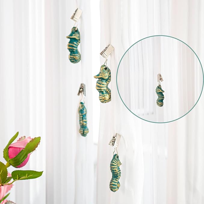 Sungmor Cast Iron Tablecloth Weights - 4 Pack Vintage Green Sea Horse Table Cloth Weights Clip On - Heavy Weights for Picnic Tablecloth, Outdoor Tables, Garden Flags, Curtains