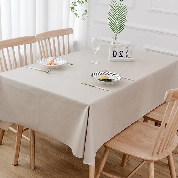 TruDelve Heavy Duty Vinyl Tablecloth Beige Plastic Table Cloth Rectangle Table Wipeable Waterproof PVC Tablecloths Rectangular (54'' x 72'', Pure Beige)