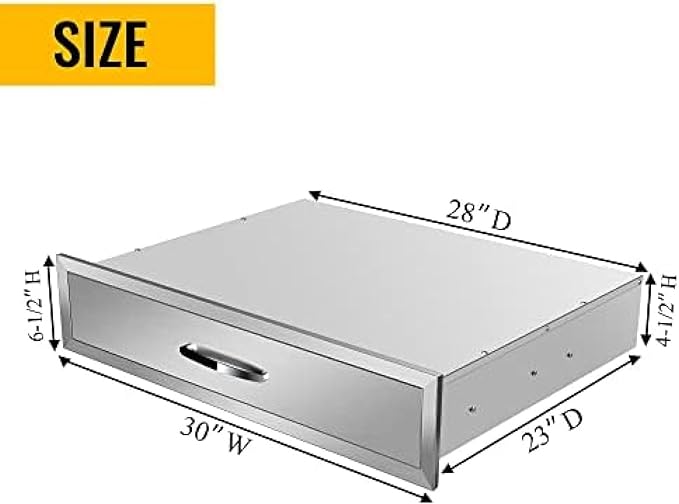BBQ Outdoor Kitchen Drawers Stainless Steel 3-Drawer BBQ Drawer Enclosed Built-in Drawer Flush Mount for Outdoor Kitchens & BBQ Islands,30Wx23Dx6.5H