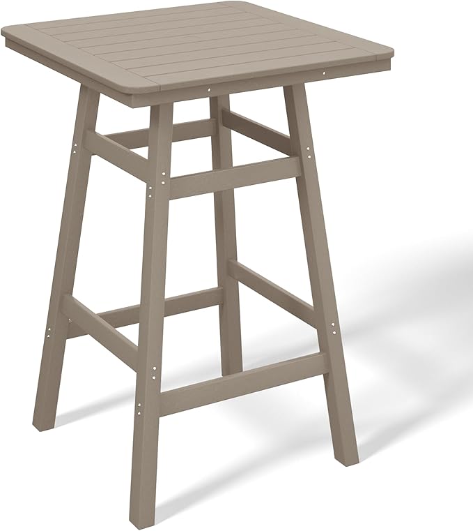 Costaelm Outdoor Bar Table, 42" Counter Height Square Patio Cocktail Bar Table with Umbrella Hole, Patio Bistro Dining Pub Table for Front Porch Deck Backyard Garden, Weathered Wood
