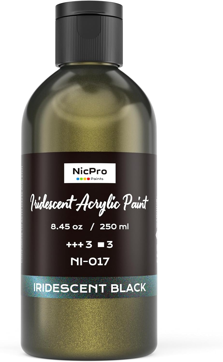 Nicpro Iridescent Black Acrylic Paint, 8.45oz / 250ml Large Bottle Black Metallic Acrylic Paint, Color Shifting & Non-Toxic Art Painting Supplies For Craft Canvas Fabric Rock Wood Ceramic Metal