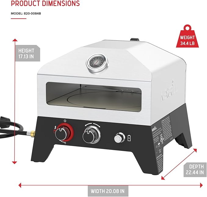 Nexgrill 12 in. Outdoor Gas Pizza Oven Portable Propane Pizza Grilling Stove, Easy Rotation System, Outdoor Kitchen, 15000BTUs, 182 sq. in. cooking space, Rear Access Smoker Box, Portable, 820-0084B