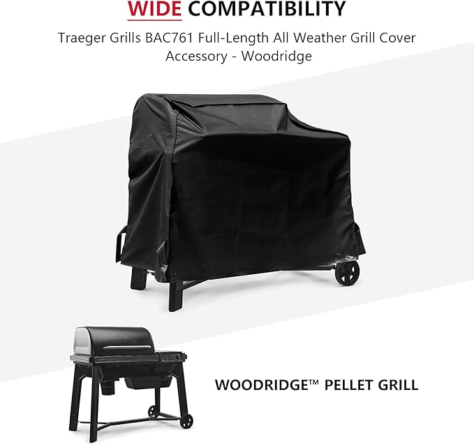 Outdoor Heavy Duty Waterproof Pellet Grill Cover for Traeger Woodridge Pellet Grill,Compatible with Traeger Grill Accessories BAC761 Full-Length All Weather Grill Cover Accessory,Black