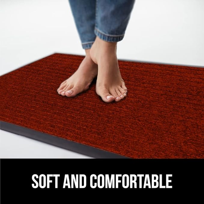 GORILLA GRIP Waterproof Traffic Guard Door Mat, Heavy Duty Entryway Mats, Strong Rubber Back Commercial Utility Rugs for Office Hallway, Garage Floor and Home, Low Profile Carpet Runner, 29x17, Red