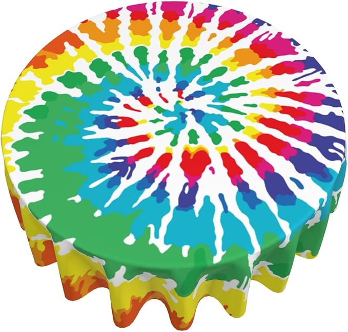 Tie-dye Round Tablecloth - Tie dye Round Tablecloth 60 Inch Waterproof Rustic Table Cloth Fabric Farmhouse Stripe Decorative for Picnic Party Holiday Home Indoor Outdoor