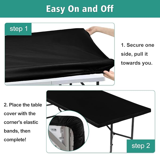 LUSHVIDA Square Fitted Table Cover Card Tablecloth 34x34 inch, 2 Packs Waterproof Elastic Vinyl Table Cloth with Flannel Backing Plastic Picnic Small Tables Top for Kitchen Dining Outdoor Party, Black