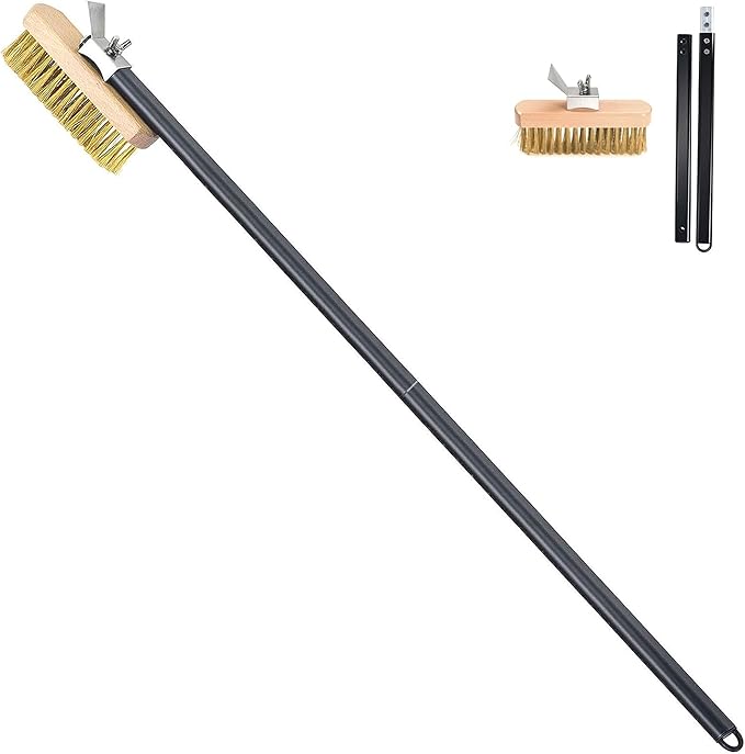 Pizza Oven Brush with Scraper Brass Bristles Pizza Brush for Pizza Oven 40.5”Pizza Stone Brush…