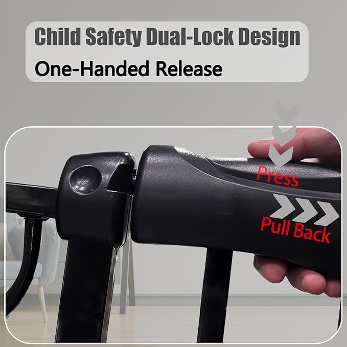 Extra Wide Baby Gate - 43.3-48 Inch Tension Mounted Safety Child & Pet Gate - Black Metal - Walk Through - Long - for House Doorways & Stairs, 30 Inch Tall