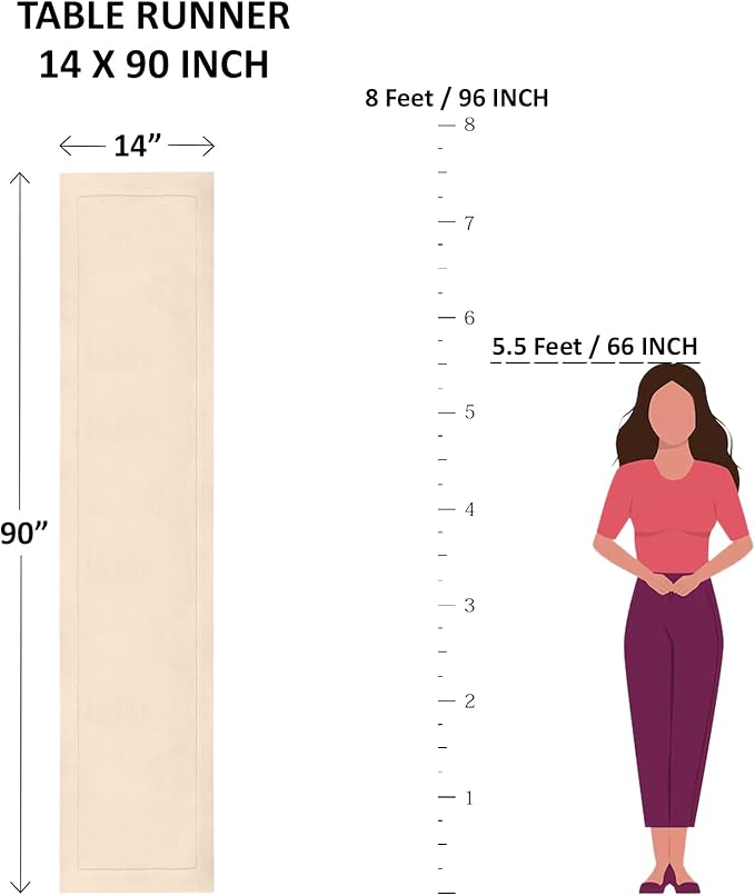 Solino Home Linen Checkered Table Runners 90 Inches Long - 100% Pure Linen Misty Lavender Buffalo Check Table Runner 14 x 90 Inch Ideal for Dining, Valentines, Spring, Easter