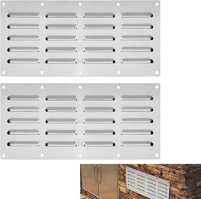 2 Pack Stainless Steel Venting Panel for Grill Accessory, 15" by 6-1/2" Stainless Steel Venting Panel for Masonry Fire Pits Fireplaces, Metal Vent Cover for Outdoor Kitchens