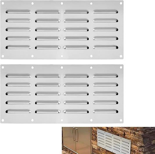 2 Pack Stainless Steel Venting Panel for Grill Accessory, 15" by 6-1/2" Stainless Steel Venting Panel for Masonry Fire Pits Fireplaces, Metal Vent Cover for Outdoor Kitchens