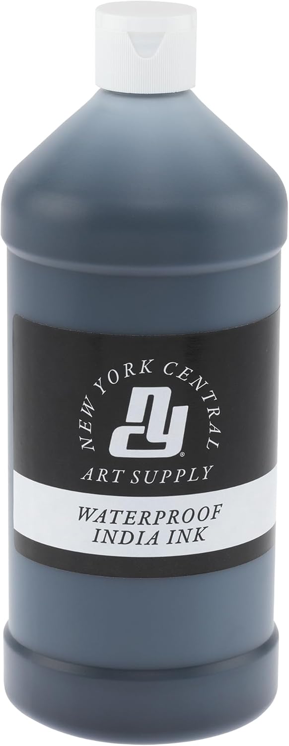 New York Central® India Ink 32oz Bottle - Make an Impact with Matte Black India Ink, Perfect for Artists, Calligraphy, Illustrations, & More