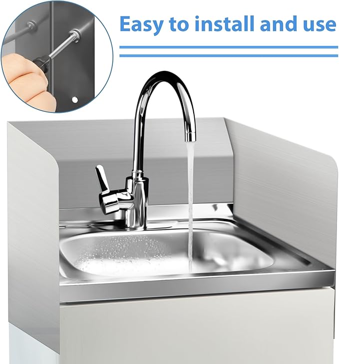 Therwen 2 Pcs Stainless Steel Side Splash Guard for Sink 26 x 20 Inch Wall Mount Guard with Screws Commercial Restaurant Hand Sink and Compartment Prep Sink Kitchen Sink Splash Protector Supply