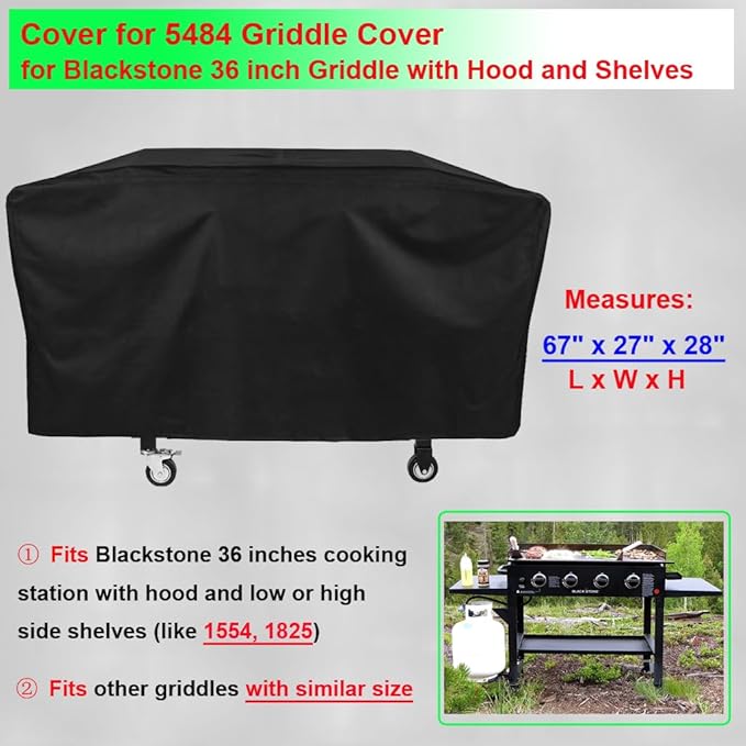 Griddle Cover Updated Fits Blackstone 5484 36 inches Cooking Station with Hood and Shelves, 600D Heavy Duty Waterproof Flat Top Grill Cover for Blackstone 5484 36" Griddle Cover Black