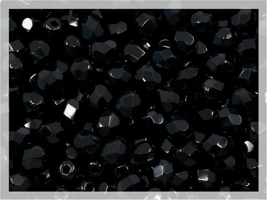 100pcs Faceted Fire Polished Pressed Czech Glass Beads 4mm (0.16in), Jet Black 23980