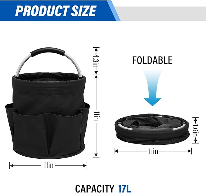 Multifunctional Folding Basket with Handles: Portable Picnic Baskets, Outdoor Beach Baskets, Garden Picking Baskets, Gift Baskets, Collapsible Bathroom Storage Baskets (Black)