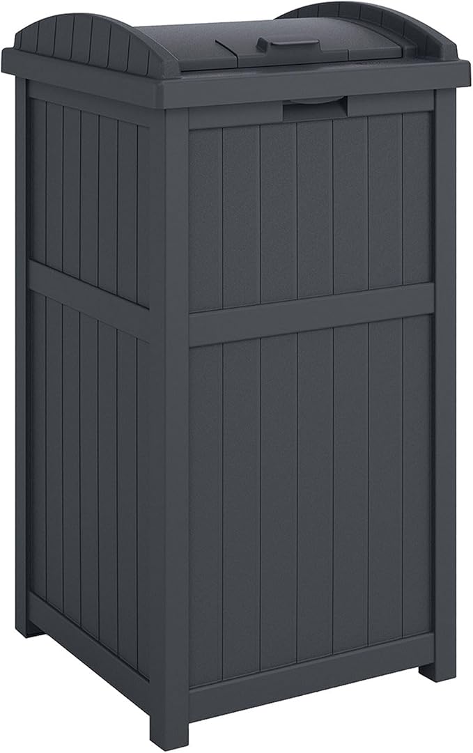 Suncast 4 Pack Outdoor Waste Bin Trash Hideaway Container with Latching Lid, 33 Gallon Capacity