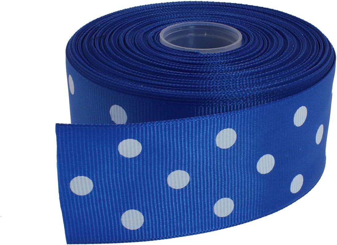 Polka Dot Grosgrain Ribbon 25 Yard Each Roll 100% Polyester (1/1-2", Royal Blue)