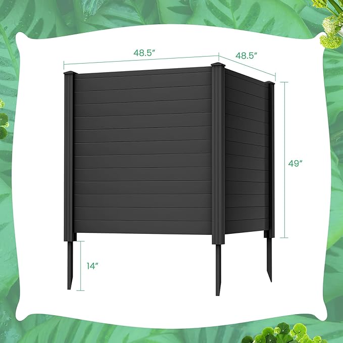 Giantex Outdoor Privacy Screen 4 Panels, 48''W x 48''H Decorative Air Conditioner Fence Trash Can Enclosure with Stakes, Easy Assembly, PVC Vinyl Picket Fences for Garden Patio Lawn, Black