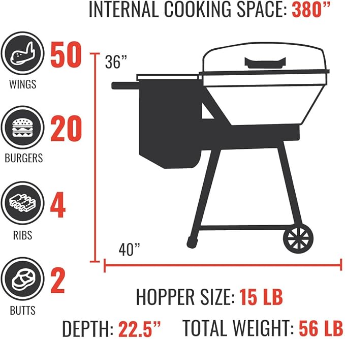 recteq Pellet Grill RT-B380 Bullseye + Cover, BBQ, Outdoor, and Electric Pellet Smoker Grill, Electric Smokers, Uses 100% Wood Pellets for Ribs, Brisket, Chicken, Sear, Smoke