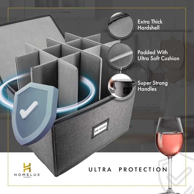 HOMELUX THEORY Platter Storage with Lid, Hard Shell China Storage Containers, Heavy Duty Dinnerware Storage Box with 5 Felt Pads and Thick Surface for Dishes and Dinner Plate, Move Out Essentials