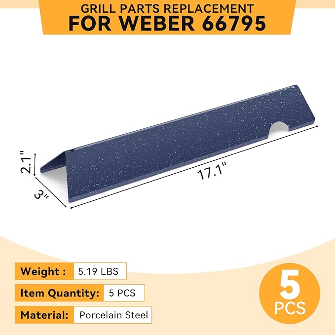 17.1 Inch Porcelain Steel Flavorizer Bars for Weber Genesis Grill Parts, for GS4 Genesis II/II LX 300, II E-310, II E-315, II E-335, II LX-340 Replacement Parts 66795, 5 Pcs