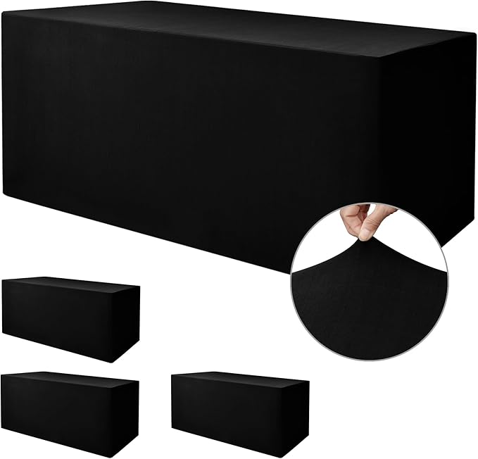 Nasitos Black Fitted Table Covers for 8 Foot Tables - 96 x 30 Inch - 4 Pack Stretch Spandex Rectangle Table Clothes, Fabric Tablecloths for Folding Table, Parties, Trade Show, Birthday