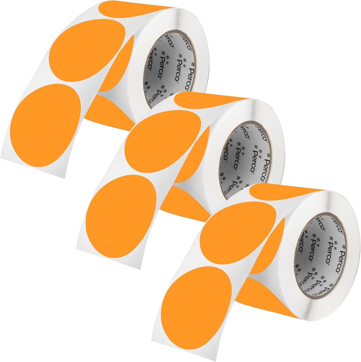 Perco Fluorescent Orange 3-Inch Round Circle Dot Sticker Labels - Multi-Roll Pack (3 Rolls, 500 Labels Each) - Permanent Adhesive, Vibrant Colors, Strong Hold - Perforated for Easy Use - Made in USA