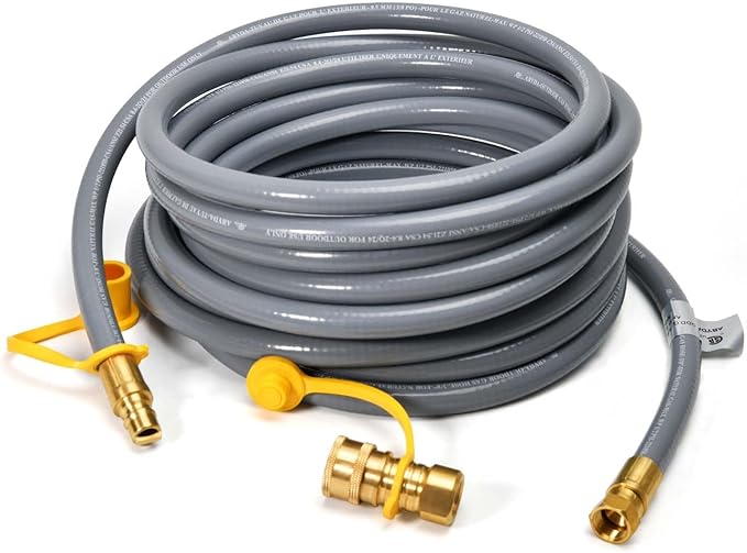 ABYDA 24 Feet 3/8" ID Natural Gas Grill Hose with Quick Connect Fittings, Ideal Natural Gas Line for Grills, Pizza Ovens, Heaters, and More Low Pressure Appliances