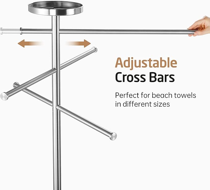 Natural Marble Outdoor Towel Rack with Weighted Base, KES 5-Feet Pool Towel Rack Outdoor for Hot Tub 18/8 Stainless Steel, Adjustable 3 Arms with Storage Tray, Brushed Finish OTR200-2