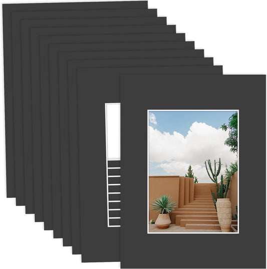MBC Mat Board Center, 10 Pack 9X12 for 6X8 Black Picture Mats Frame Mattes, Bevel Cut, Acid Free, 4-Ply Thickness
