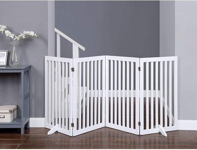 unipaws 36”H Free Standing Pet Gate for Dog Cat, Tall Wooden Dog Gates for Doorway, Stairs, Foldable Pet Fence for The House, Expandable Barrier, Indoor Use, White