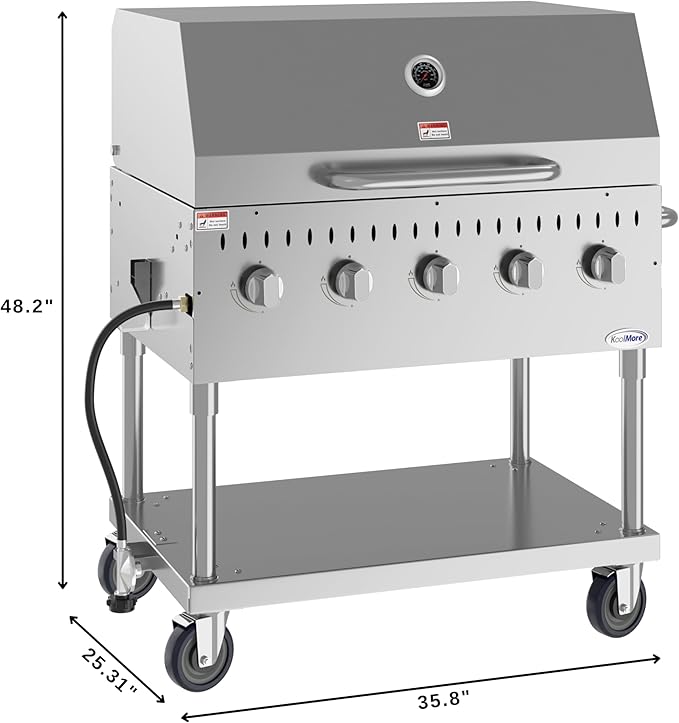 36 in. Commercial Outdoor Propane Gas Grill With Roll Dome Cover in Stainless-Steel (CGKIT3-36D)