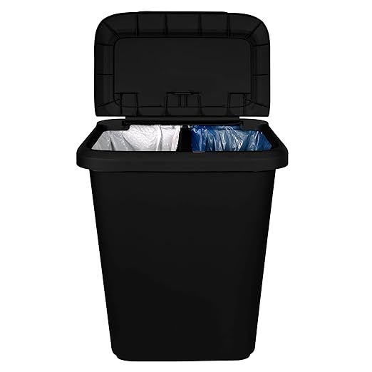 20.4 Gallon Plastic Recycling Bin, Two Compartment Garbage Container with Lift Top Lid, Black, 20.9x14.7x26 Inch