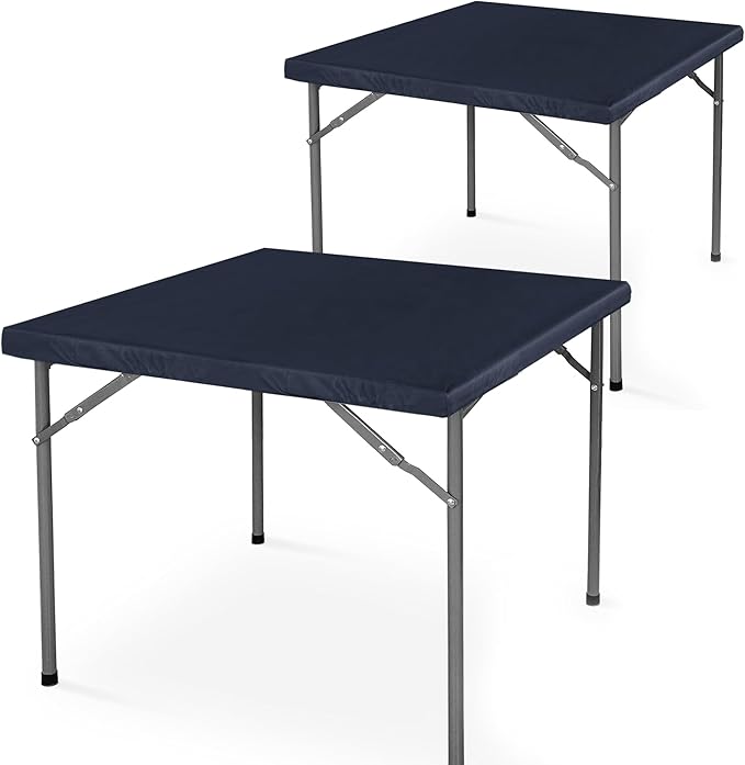 LUSHVIDA 2 Packs Vinyl Card Tablecloth with Flannel Backing 48x48 inch - Waterproof Plastic Picnic Table Cover for Square Folding Table Cloth with Elastic Corners, Navy Blue