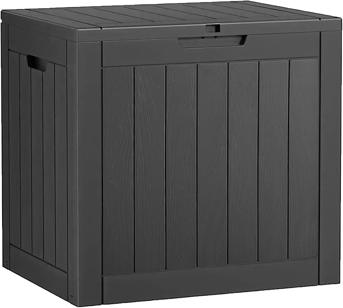 Outdoor Storage Deck Box Waterproof,Garden Tool,Backyard Cushion,Poolside Storage,Small Resin Delivery Boxes for Outside,Lockable Lid (32 Gallon, Black)