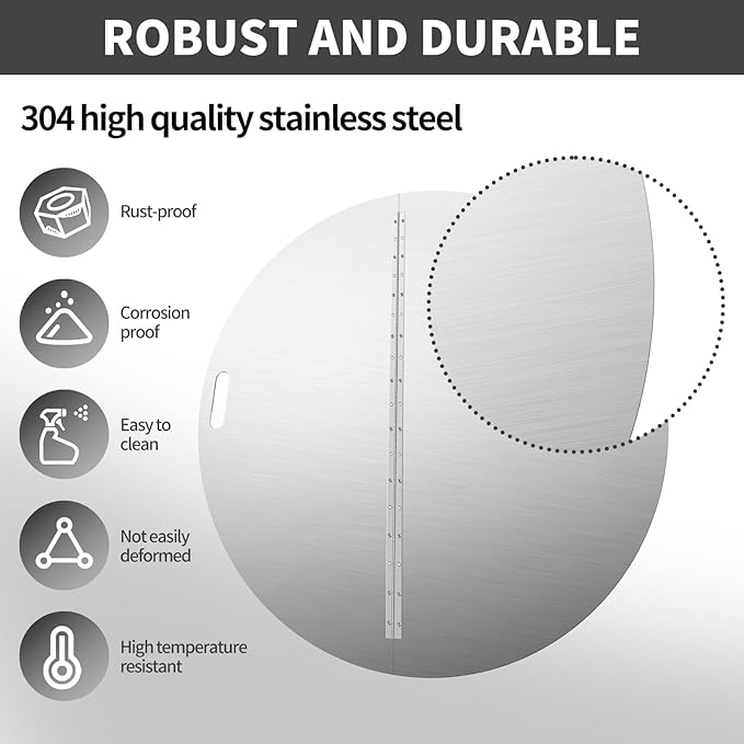 RYFT Fire Pit Lid Round, 40 Inch, 304 Stainless Steel Foldable Cover with Edge Built-in Handle Design, Suitable for Any Round Patio Fire Pits