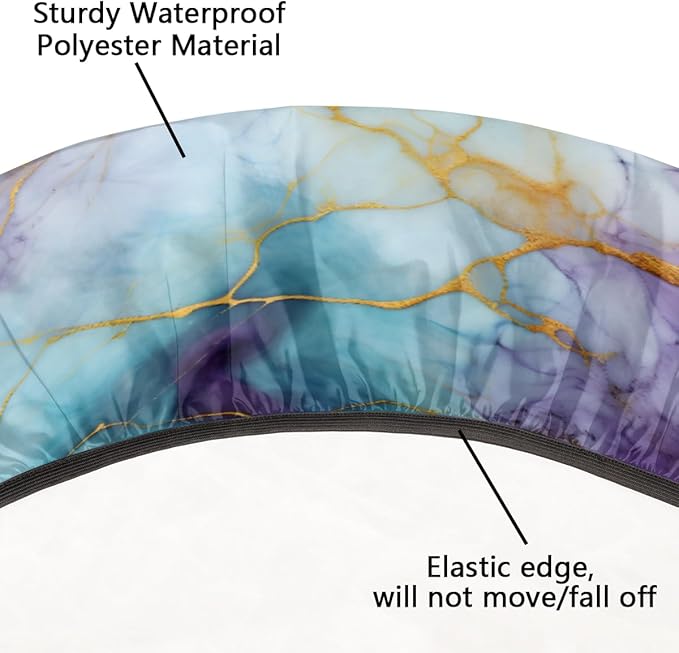 Marble Purple Gold Blue Round Table Cloth Cover, Elastic Edge Waterproof Wipeable Tablecloths 36"-42" Polyester Tablecloth for Party Restaurant Banquet Holiday Camping Outdoor Picnic