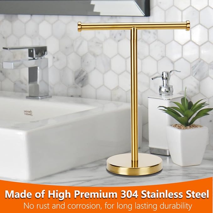 Gold Towel Rack Hand Towel Stand, Bathroom Towel Holder Stand SUS304 Stainless Steel (Gold)