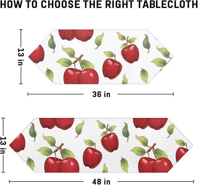Apples Leaves Table Runners 72 Inches Long Table Runner Washable Kitchen Dining Tabletop Decor for Indoor Outdoor Party Wedding Dining Room Coffee Table Decoration 13x72 Inch