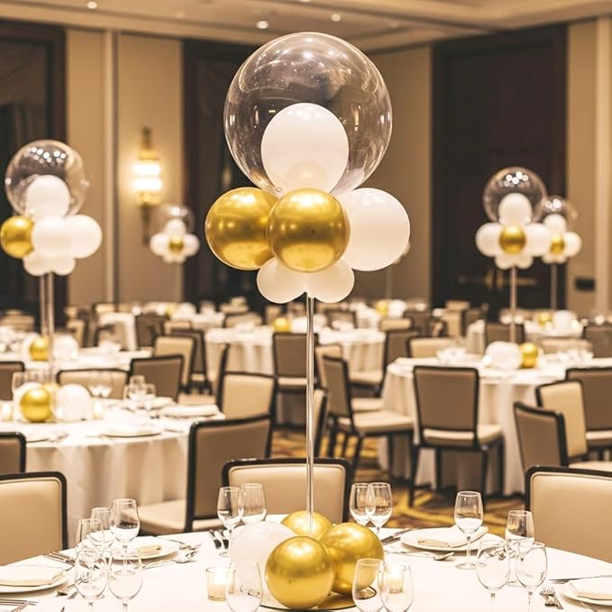 Reusable Acrylic Balloon Stand Kit – Heavy Duty Tabletop Display with Sticks and Base, Ballon Stands for Centerpieces, Centerpiece Table Decorations for Parties (12 Pack 16 inch)
