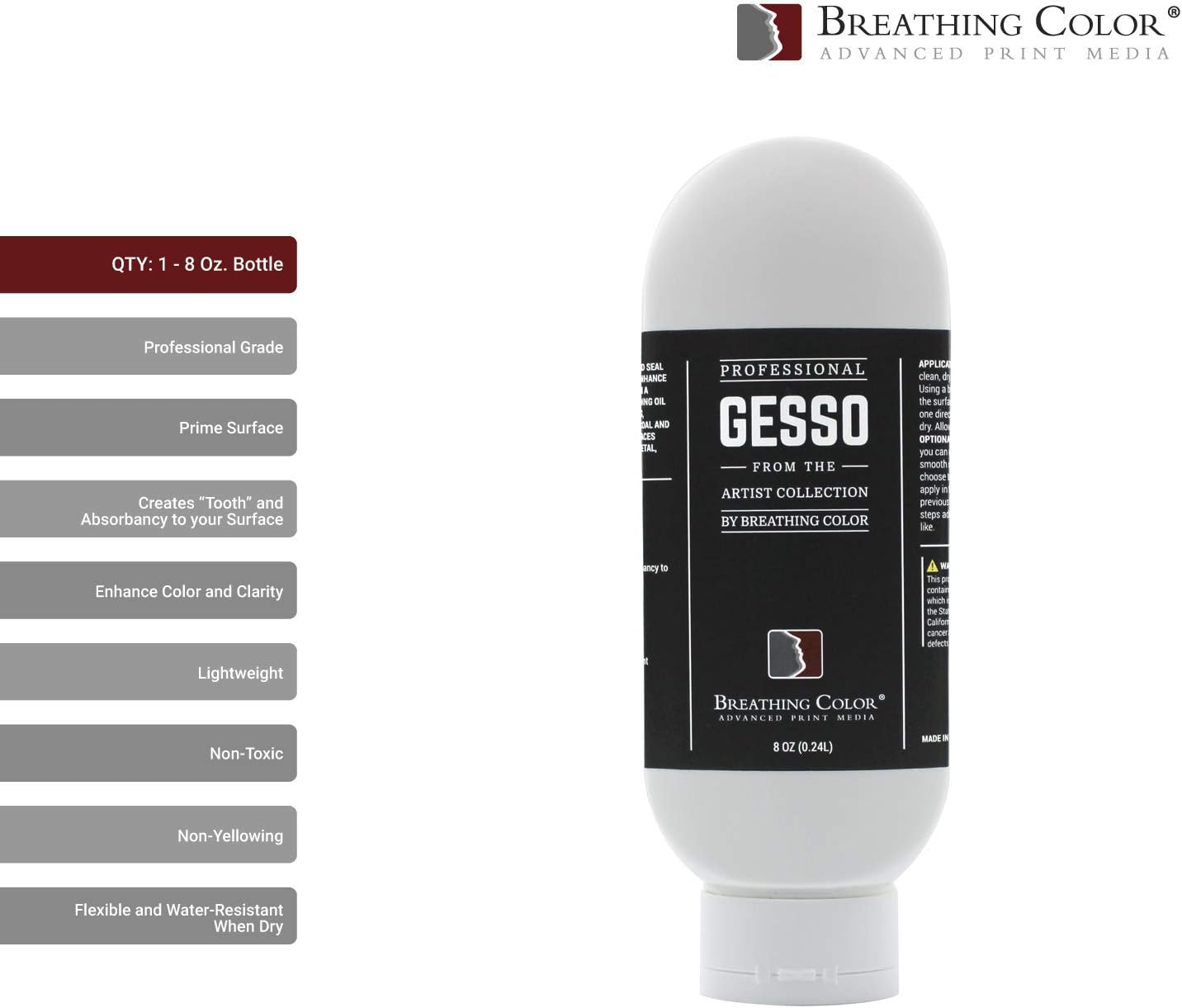White Gesso Canvas Primer 8 oz Give Your Art The Ultimate Base Prime! Keep Paint from Absorbing! Whether Acrylics, Oils, Watercolors or Pastels, Make Every Painting Look its Absolute Best