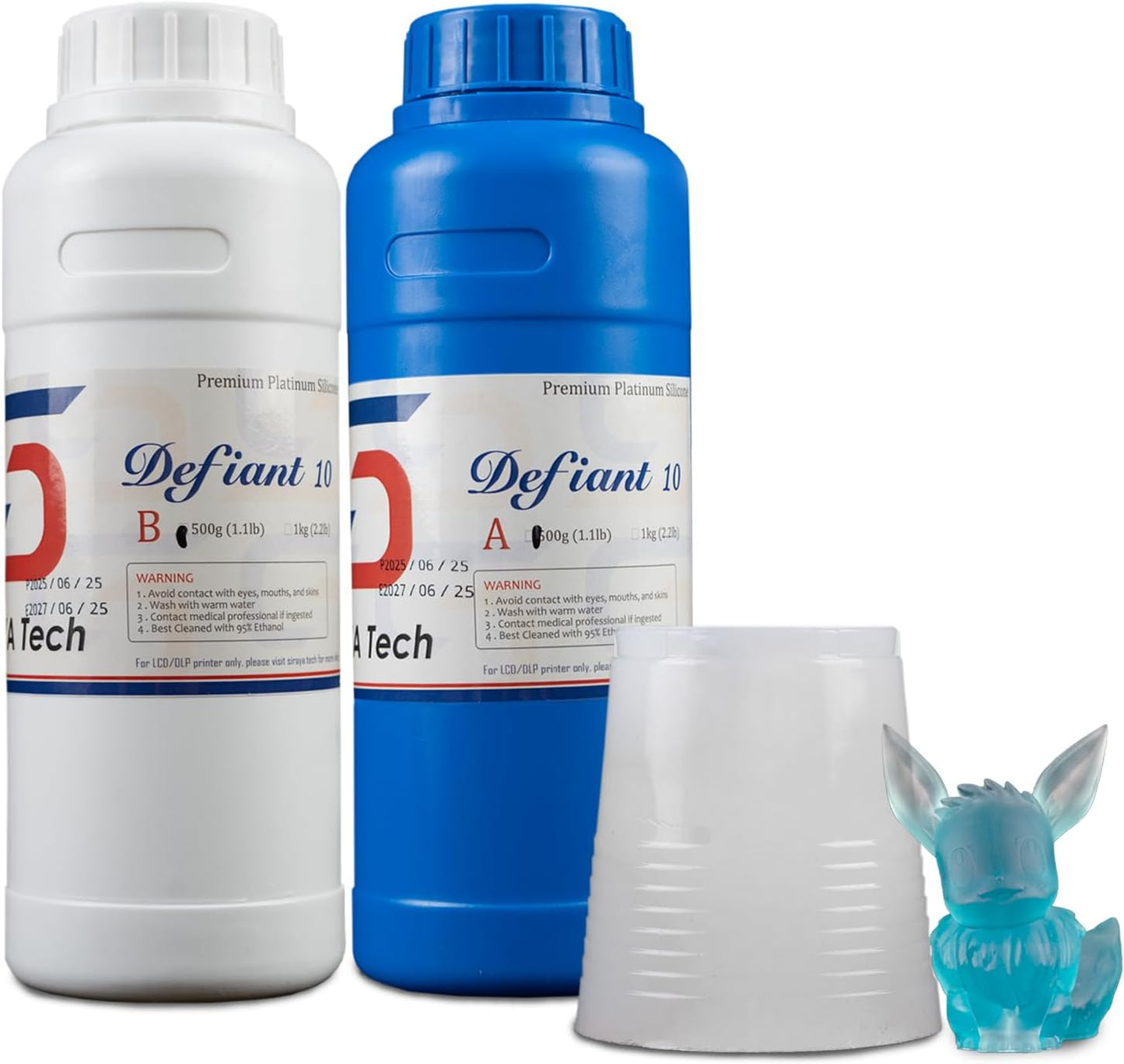 Siraya Tech Defiant 10 Platinum Silicone Mold Making Kit – Ultra-Flexible, Food Safe, 10A Shore Hardness, Easy to Stop Curing Inhibition, No Coating, for UV Resin 3D Prints, DIY & Casting (35.3 Oz)