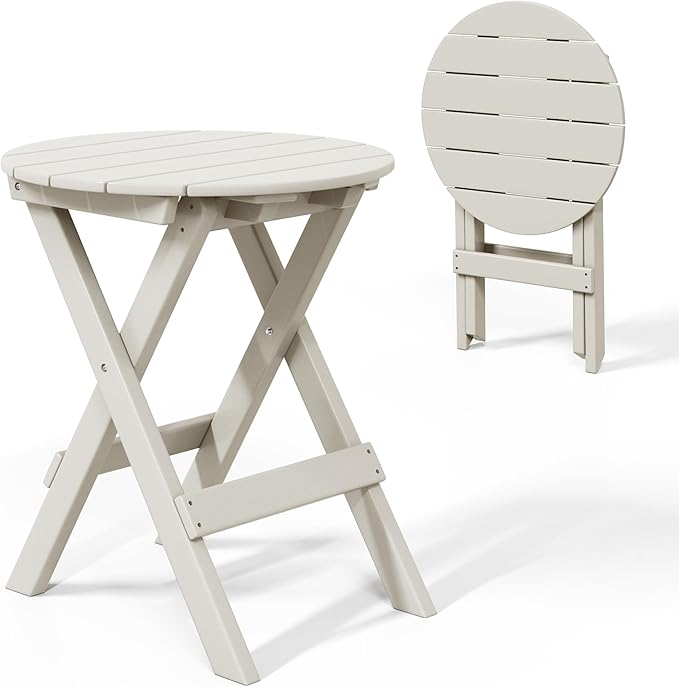 Costaelm Paradise HDPE Outdoor 24.5 Inch Round Portable Folding Patio Dining Table, Sand