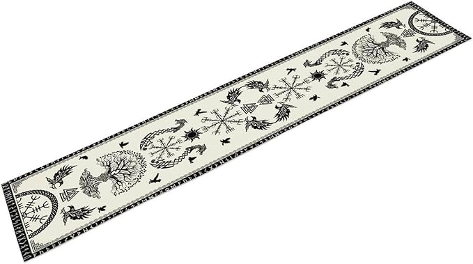 Viking Tree of Life Table Runner, Raven Helmet of Awe Seasonal Table Runner for Kitchen Dining Home Party 13x60in