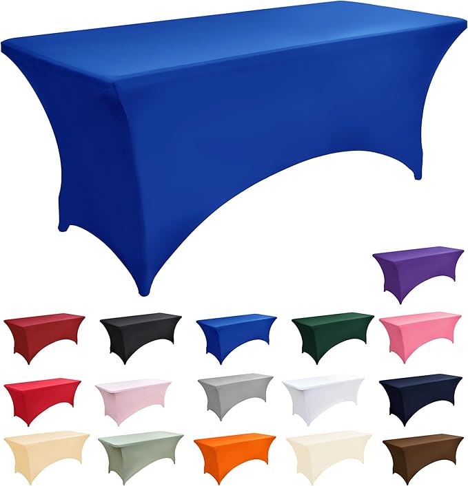 10-Pack 6ft Spandex Table Covers for Rectangle Standard Folding Tables - Wrinkle Resistant Stretch Tablecloths - Ultimate Fitted Table Protector for Parties, Banquet, Wedding