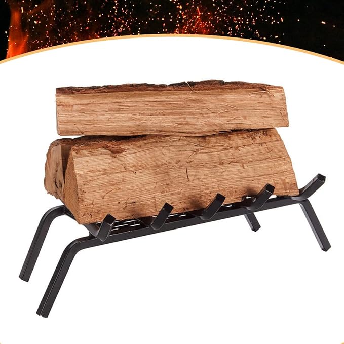Heavy-Duty Steel Fireplace Grate with Ember Retainer (24 Inch)